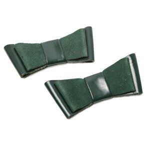 Vintage Bluette Leather Suede Bow Tie Shoe Clips Green Made in France - Set of 2